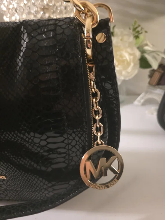 Michael Kors Black Snake-Embossed Leather Shoulder Bag - Picture 4 of 14